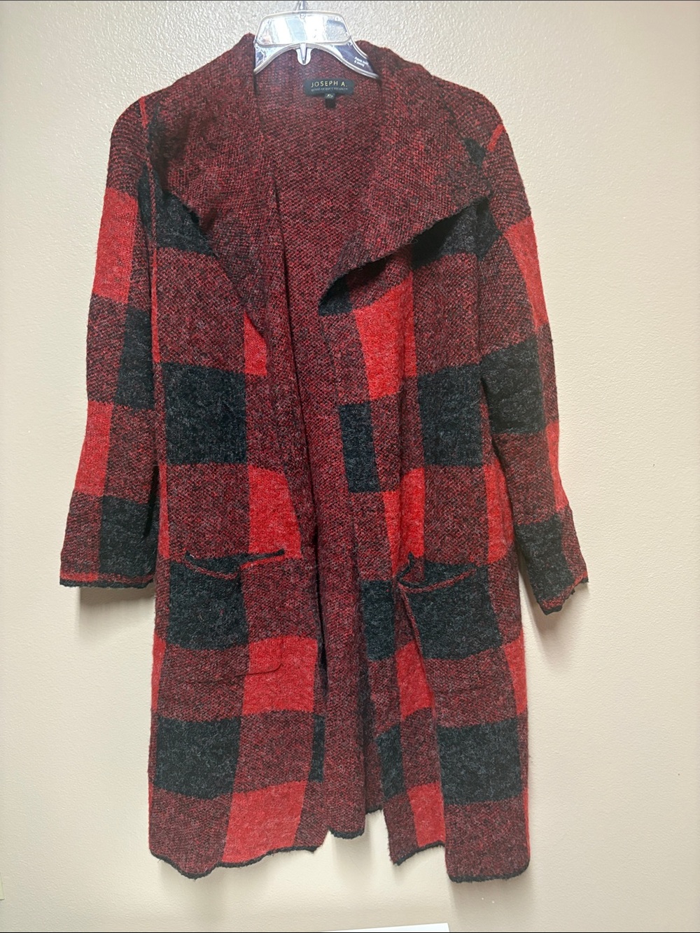 Joseph Red and Black Plaid Open Cardigan Trench